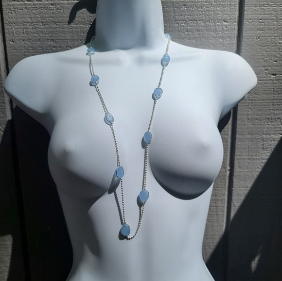 Chalcedony & sterling 13/26" station necklace - Picture 3 of 8